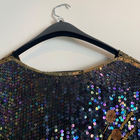 Chloe Silk Black Sequin Flower 3/4 Sleeve Dress Size L - Picture 11 of 11